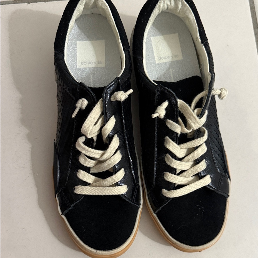 Dolce Vita Black Sneakers with Cream Laces